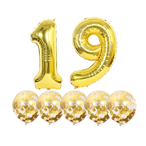 Luftballons 19. Geburtstag Gold Luftballon Zahlen Number 19 Folienballon, Deko 19 Geburtstag Mädchen, Riesenzahl Zahlenballon 40 inch für Geburtstag, Jubiläum,Hochzeit Party Dekoration von Chaungfu