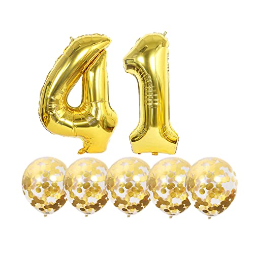 Luftballons 41. Geburtstag Gold Luftballon Zahlen Number 41 Folienballon, Deko 41 Geburtstag Mädchen, Riesenzahl Zahlenballon 40 inch für Geburtstag, Jubiläum,Hochzeit Party Dekoration von Chaungfu