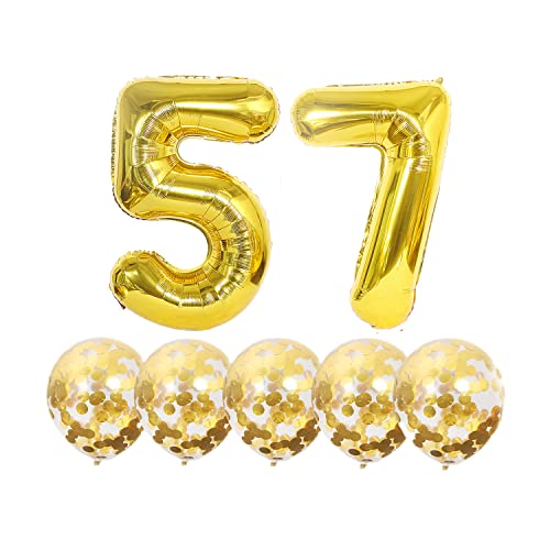 Luftballons 57. Geburtstag Gold Luftballon Zahlen Number 57 Folienballon, Deko 56 Geburtstag Mädchen, Riesenzahl Zahlenballon 40 inch für Geburtstag, Jubiläum,Hochzeit Party Dekoration von Chaungfu