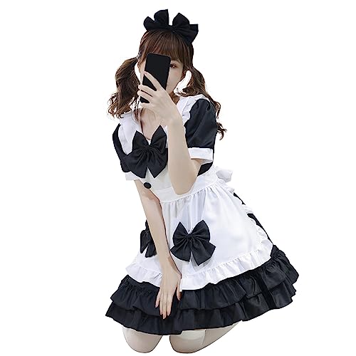 Chdirnely Kawaii Maid Kleid, Halloween Cosplay Dienstmädchen Kostüm Outfit Französisch Dienstmädchen Verkleidung Anime Cosplay Kostüm Fancy Japanisches Kleid Dienstmädchen Outfit für Erwachsene von Chdirnely