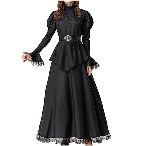 Gothic-Kleidung für Damen, Vintage-Gothic-Kleid, Steampunk-Kleid, elegant, langärmelig, viktorianisches Kleid, Weihnachten, Cosplay-Kleid, Halloween-Kostüm, Schwarz , L Gothic-Kleidung für Damen, Vintage-Gothic-Kleid, Steampunk-Kleid, elegant, langärmelig, viktorianisches Kleid, Weihnachten, Cosplay-Kleid, Halloween-Kostüm, Schwarz , L von Chdirnely