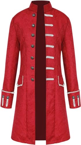 CheJooe Herren Mittelalter Steampunk Frack Kostüm Vintage Gothic Jacke Viktorianische Uniform Lange Smoking Karneval Cosplay Halloween Vampir Party Piraten Mantel, rot, 4X-Large CheJooe Herren Mittelalter Steampunk Frack Kostüm Vintage Gothic Jacke Viktorianische Uniform Lange Smoking Karneval Cosplay Halloween Vampir Party Piraten Mantel, rot, 4X-Large von CheJooe