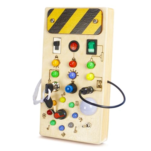 Montessori Spielzeug für Kinder 1-5 Jahre, Beschäftigungstafel, LED-Lichtschalter, Holzspielzeug, Lernspielzeug (Musikmodell) von Chedin