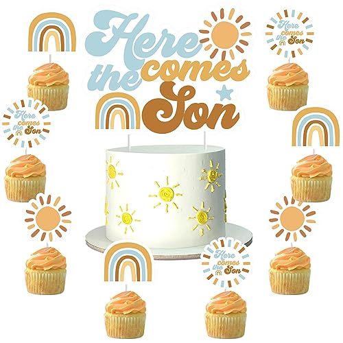24er Pack Here Comes The Son Cake Topper Cupcake Picks Baby Shower Dekorationen für Jungen, Ein wenig Sonnenschein ist auf dem Weg Boho Party Zubehör von Cheereveal