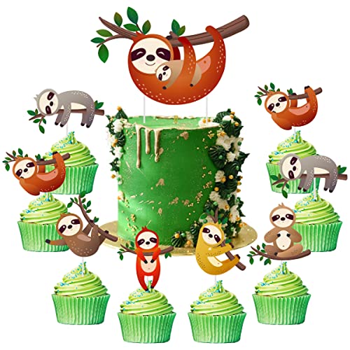 Cheereveal 25 Stück Faultier-Kuchenaufsätze und Cupcake-Aufsätze, Kuchendekorationen für Faultier-Thema, Geburtstagsparty-Zubehör, Babyparty-Dekorationen von Cheereveal