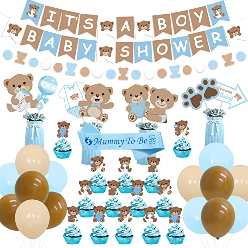 Bär Baby Shower Dekorationen IT S A BOY BABY SHOWER Banner Bär Tafelaufsatz Cupcake Topper für Teddybär-Thema Geburtstag Party Supplies Blau und Braun von Cheereveal