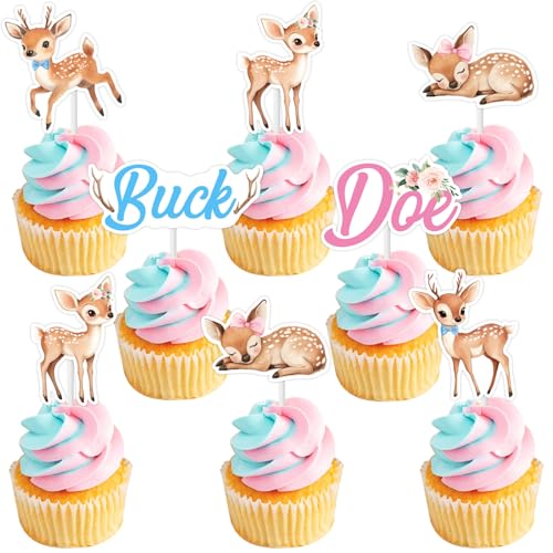 Cheereveal 24Pcs Buck or Doe Gender Reveal Cupcake Topper, Blau und Pink Gender Reveal Dekorationen für Jungen Mädchen, Hirsch Thema Baby Shower Geburtstagsparty Zubehör Cheereveal 24Pcs Buck or Doe Gender Reveal Cupcake Topper, Blau und Pink Gender Reveal Dekorationen für Jungen Mädchen, Hirsch Thema Baby Shower Geburtstagsparty Zubehör von Cheereveal