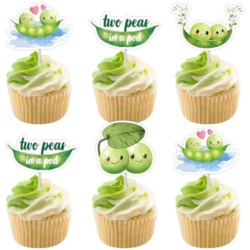 Cheereveal 24pcs Zwei Erbsen in einer Schote Zwillinge Baby Shower Cupcake Topper, süße Erbsen Kuchen Dekorationen, grünes Gemüse Thema Cupcake Picks Gender Reveal Party Zubehör Cheereveal 24pcs Zwei Erbsen in einer Schote Zwillinge Baby Shower Cupcake Topper, süße Erbsen Kuchen Dekorationen, grünes Gemüse Thema Cupcake Picks Gender Reveal Party Zubehör von Cheereveal