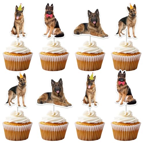 Cheereveal 36PCS Deutscher Schäferhund Cupcake Topper, süßer Welpe Hund Cupcake Picks Kuchen Dekorationen, Haustieradoption Thema Geburtstag Baby Dusche Party Zubehör von Cheereveal