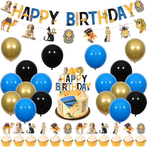 Cheereveal Ägyptische Party Dekorationen, Altes Ägypten Geburtstag Dekorationen, Ägypten Alles Gute zum Geburtstag Banner, Pyramide Mumie Pharao Kuchen Topper, Ägyptischer Geburtstag Baby Shower Party von Cheereveal