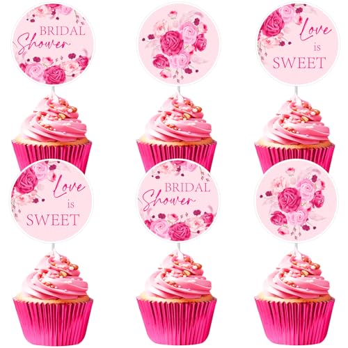 Cheereveal Brautparty-Dekorationen in Hot Pink, 36 Stück, Brautparty, Cupcake-Aufsätze, "Love is Sweet Cupcake", Dessert-Picker, Junggesellinnenabschied, Hochzeit, Verlobung, Partyzubehör von Cheereveal