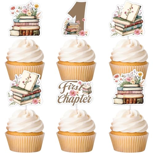Cheereveal Cupcake-Aufsätze im Retro-Stil, Storybook für den 1. Geburtstag, Cupcake-Aufsätze, 1. Kapitel, Buch-Club-Thema, 1. Geburtstag, Babyparty-Dekoration, Zubehör, 24 Stück Cheereveal Cupcake-Aufsätze im Retro-Stil, Storybook für den 1. Geburtstag, Cupcake-Aufsätze, 1. Kapitel, Buch-Club-Thema, 1. Geburtstag, Babyparty-Dekoration, Zubehör, 24 Stück von Cheereveal