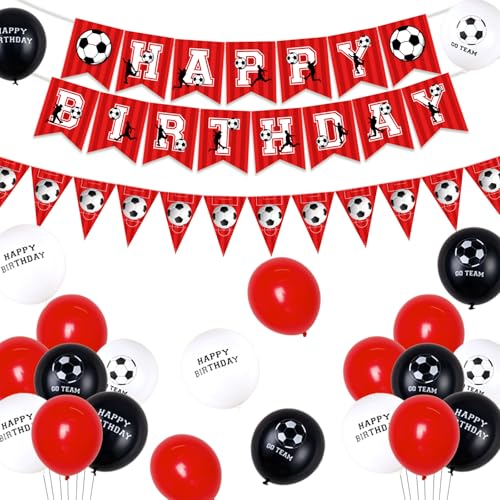 Cheereveal Fußball Geburtstagsdekorationen rot und weiß, roter Fußball alles Gute zum Geburtstag Banner, Fußball Wimpel Banner, Fußball Folienballons für Jungen Fußballfans Geburtstagsfeier von Cheereveal