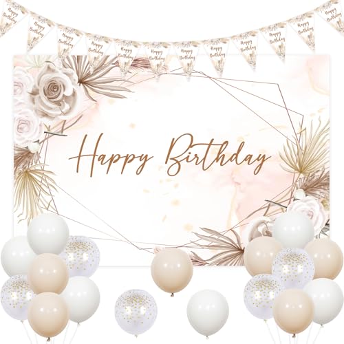 Cheereveal Happy Birthday Dekorationen Sandweiß, Boho Happy Birthday Hintergrund Banner, Happy Birthday Dreieck Flagge, 16., 18., 21., 30., 40., 50. Geburtstag, Partyzubehör für Mädchen und Frauen von Cheereveal