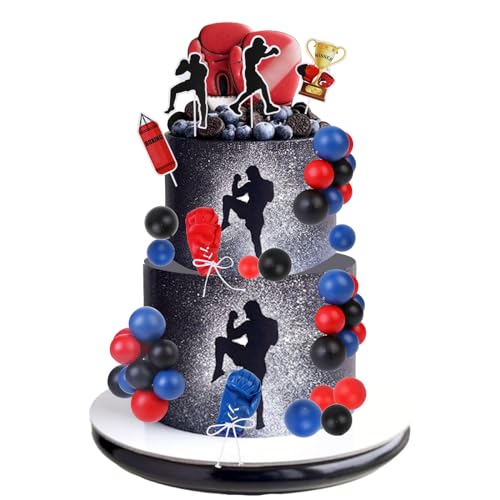 Cheereveal Kuchendekorationen mit Boxmotiv – Blau / Schwarz, Sportmotiv-Kuchen-Cupcake-Topper, Box-Thema, Geburtstagsparty, Babyparty, Foto-Requisiten Cheereveal Kuchendekorationen mit Boxmotiv – Blau / Schwarz, Sportmotiv-Kuchen-Cupcake-Topper, Box-Thema, Geburtstagsparty, Babyparty, Foto-Requisiten von Cheereveal