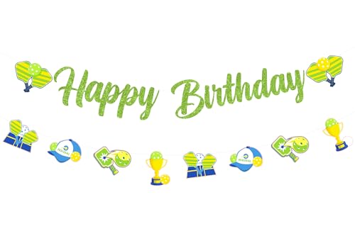 Cheereveal Pickleball Happy Birthday Banner mit Girlande - Lustige Pickle Geburtstagsfeier Dekorationen, Sport Thema Party Supplies Dekor von Cheereveal