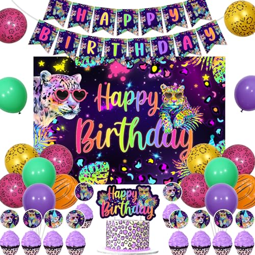 Cheereveal Regenbogen Gepard Geburtstagsdekorationen für Jungen Mädchen, Leopardenmuster Alles Gute zum Geburtstag Hintergrund, Gepard Wild Cake Cupcake Topper, Dschungelsafari Tier Party Zubehör Cheereveal Regenbogen Gepard Geburtstagsdekorationen für Jungen Mädchen, Leopardenmuster Alles Gute zum Geburtstag Hintergrund, Gepard Wild Cake Cupcake Topper, Dschungelsafari Tier Party Zubehör von Cheereveal