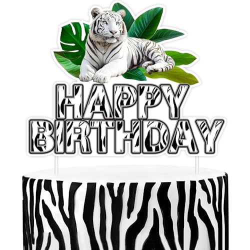 Cheereveal Weißer Tiger Kuchen Topper, König der Tiere Kuchen Picks, Dschungel Safari Wild Tier Thema Alles Gute zum Geburtstag Baby Party Party Dekorationen Zubehör von Cheereveal