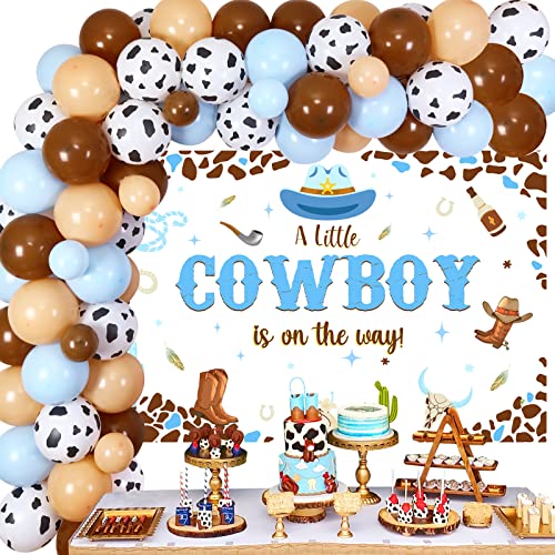 Cowboy Babyparty Dekorationen für Jungen, A Little Cowboy is on the Way Hintergrund, Western Thema Baby Shower Dekorationen Blau Ballon Girlande Bogen Kit für Wild West Baby Shower von Cheereveal