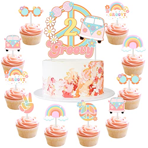 Zwei große Party-Dekorationen – 25 Stück zwei große Kuchen-Cupcake-Topper für Mädchen 2. Geburtstag, Party, Hippie, Boho, Geburtstag, Partyzubehör von Cheereveal