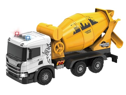Cheerful Toys Großes 52cm Betonmischer Spielzeug - Scania 1:50 Baustellen Fahrzeuge mit Licht und Sound, LKW Betonmischer Sandspielzeug für Jungen 3 4 5 6 7 8 Jahre, Gelb von Cheerful Toys