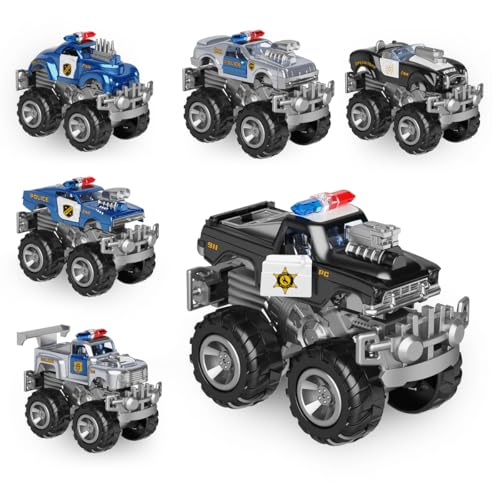 Cheerful Toys Monstertruck Polizeiauto Spielzeug 6 Stück 10cm Metall Racer Spielzeugautos mit großen Gummirädern, Zurückziehkraft für Kinder ab 3-8 Jahren Cheerful Toys Monstertruck Polizeiauto Spielzeug 6 Stück 10cm Metall Racer Spielzeugautos mit großen Gummirädern, Zurückziehkraft für Kinder ab 3-8 Jahren von Cheerful Toys