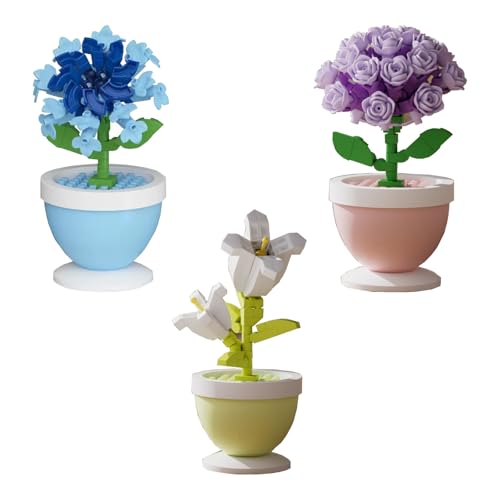 Cheerix 3 Stück Blumen Sukkulenten Bonsai Baustein Set, Blume Ziegel botanische Sammlung, Blumen Bauspielzeugsets Bausteine, Mini Flowers Botanische Deko, Bausteine, Spielzeug, Heimdekoration von Cheerix