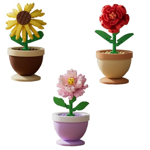 Cheerix 3 Stück Blumen Sukkulenten Bonsai Baustein Set, Blumen Bauspielzeugsets Bausteine, Blume Ziegel botanische Sammlung, Mini Flowers Botanische Deko, Bausteine, Spielzeug, Heimdekoration von Cheerix