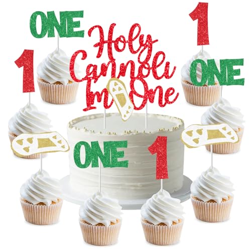 Cheerupp Kuchenaufsatz-Set mit Aufschrift "Holy Cannoli I'm One Birthday", roter Glitzer, Happy Birthday-Kuchenaufsatz, Dekoration, italienisches Essen-Thema, Cupcake-Picks für den 1. Geburtstag Cheerupp Kuchenaufsatz-Set mit Aufschrift "Holy Cannoli I'm One Birthday", roter Glitzer, Happy Birthday-Kuchenaufsatz, Dekoration, italienisches Essen-Thema, Cupcake-Picks für den 1. Geburtstag von Cheerupp