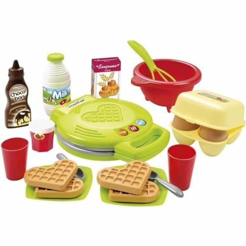 Ecoiffier – Waffeleisen für Kinder – 22-teiliges Backset mit Spiellebensmitteln, ideales Zubehör für Spielküchen, Spielwaffeleisen, für Kinder ab 18 Monaten von Ecoiffier