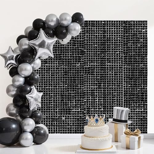 36 Stück schwarzer schimmernder Wandhintergrund, 36 quadratische Pailletten-Glitzerpaneele für Party-Wanddekorationen, glitzernder Fotohintergrund für Party, Hochzeit und Geburtstag, reflektierende 36 Stück schwarzer schimmernder Wandhintergrund, 36 quadratische Pailletten-Glitzerpaneele für Party-Wanddekorationen, glitzernder Fotohintergrund für Party, Hochzeit und Geburtstag, reflektierende von Cheloment