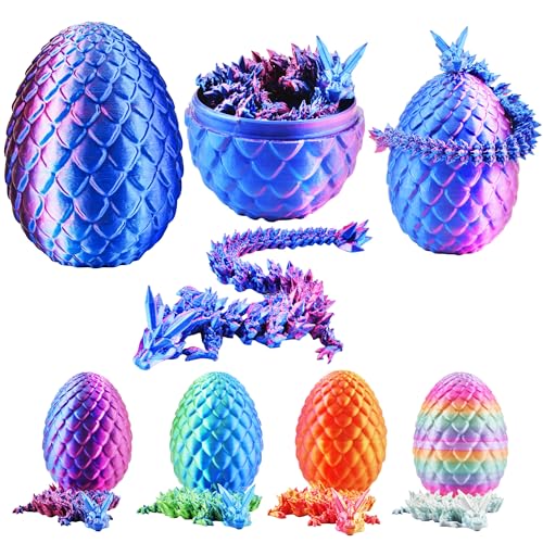 Cheloveer 3D Drache im Ei 21cm 3D Drucker Drache Home Office Dekor Executive Schreibtisch Spielzeug 3D Drachen Drachenei mit Drache für Kinder Erwachsene （Laserviolett）-M von Cheloveer
