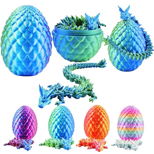 Cheloveer 3D Drache im Ei 35cm 3D Drucker Drache Home Office Dekor Executive Schreibtisch Spielzeug 3D Drachen Drachenei mit Drache für Kinder Erwachsene （Lasergrün）-L von Cheloveer