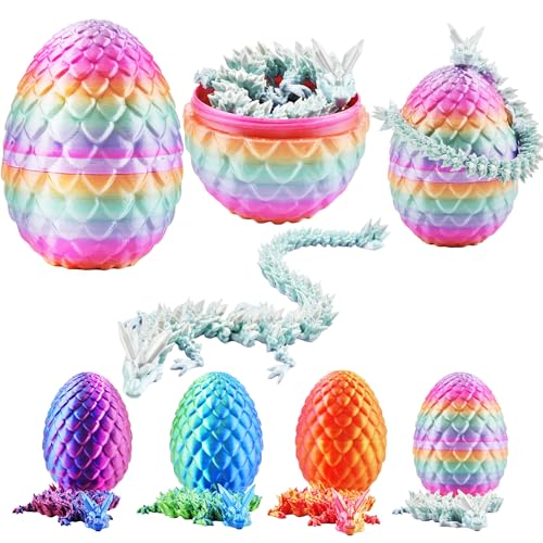 Cheloveer 3D Drache im Ei 35cm 3D Drucker Drache Home Office Dekor Executive Schreibtisch Spielzeug 3D Drachen Drachenei mit Drache für Kinder Erwachsene （Regenbogen）-L von Cheloveer