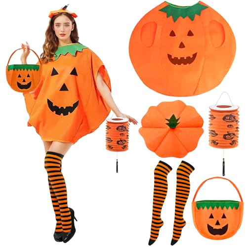 Cheloveer 5PCS Kürbis Kostüm Damen, Kürbis Kostüm Erwachsene Mit Kürbishut Candy Bag Kürbis Overknee Socken Kürbislaterne, Kürbis Kostüm Mädchen, Halloween Kostüm Kürbis Damen Karneval Party Cheloveer 5PCS Kürbis Kostüm Damen, Kürbis Kostüm Erwachsene Mit Kürbishut Candy Bag Kürbis Overknee Socken Kürbislaterne, Kürbis Kostüm Mädchen, Halloween Kostüm Kürbis Damen Karneval Party von Cheloveer