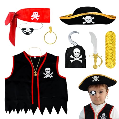Cheloveer 18 PCS Piratenkostüm Kinder, Piratenkostüm Kinder Jungen, Piratenhut Kinder Karneval Piratenkostüm Kinder Piratenkostüm Zubehör, Piraten Kostüm für Jungen Mädchen Karneval Piratenparty Cheloveer 18 PCS Piratenkostüm Kinder, Piratenkostüm Kinder Jungen, Piratenhut Kinder Karneval Piratenkostüm Kinder Piratenkostüm Zubehör, Piraten Kostüm für Jungen Mädchen Karneval Piratenparty von Cheloveer