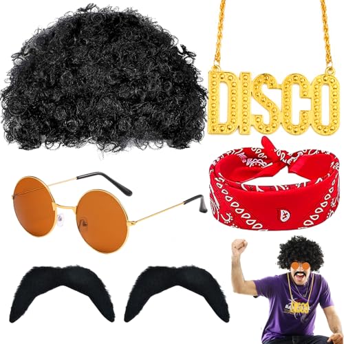 Cheloveer7PCS Hippie Kostüm Herren 70 80er Jahre Outfit Herren Disco Perücke Herren Hippie Perücke Brille Falscher Schnurrbart Halskette Stirnband 70 80er Jahre Bekleidung Karneval Kostüm Herren Cheloveer7PCS Hippie Kostüm Herren 70 80er Jahre Outfit Herren Disco Perücke Herren Hippie Perücke Brille Falscher Schnurrbart Halskette Stirnband 70 80er Jahre Bekleidung Karneval Kostüm Herren von Cheloveer