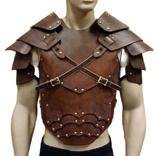 Chencunquangod Erwachsene Wikinger Krieger Kostüm, Herren Mittelalter Weste Rüstung Mittelalter Reiter Fechten Retro Krieger Outfit für Party Cosplay (Braun) von Chencunquangod