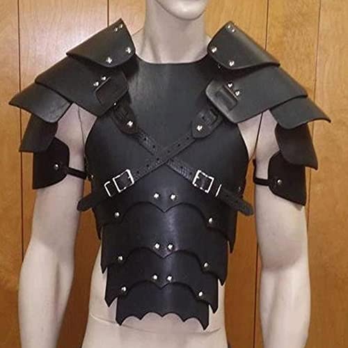 Chencunquangod Erwachsene Wikinger Krieger Kostüm, Herren Mittelalter Weste Rüstung Mittelalter Reiter Fechten Retro Krieger Outfit für Party Cosplay (Schwarz) von Chencunquangod