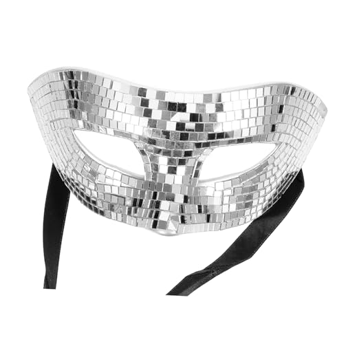 Chencunquangod Half Face Mask Glitter Mirror Facewear Disco Mask for Costumes Accessories Carnival Theme Party (Silber) von Chencunquangod