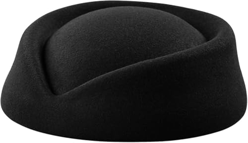 Chencunquangod Stewardess Hut für Damen, Filz, Flugbegleiter, Baskenmütze, Uniform, Cosplay-Zubehör für Damen, Verkleidung (schwarz) von Chencunquangod