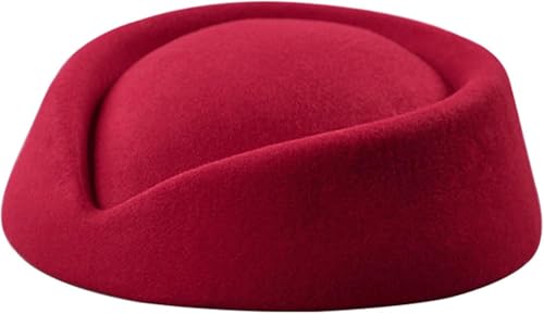 Chencunquangod Stewardess Hut für Damen, Filz, Flugbegleiter, Baskenmütze für Uniform, Cosplay-Zubehör für Damen, Verkleidung (rot) von Chencunquangod