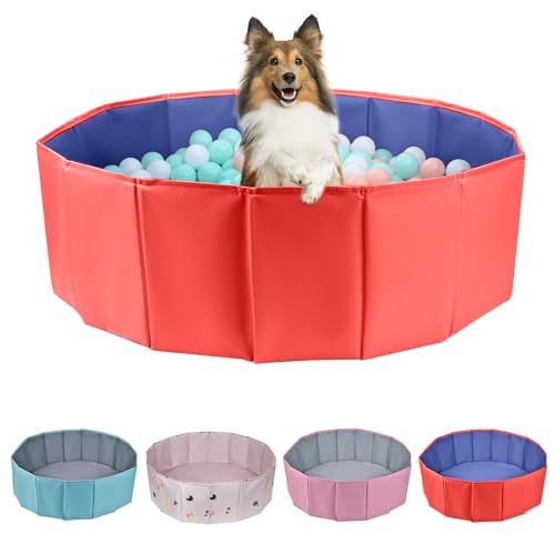 Hunde-Bällebad, faltbares Bällebad für Hunde, Bällebad für Hunde, Hundebällebad für alle Arten von Hunden, geeignet für Aktivitäten im Innen- und Außenbereich (39,4 Zoll Durchmesser, Rot, kein Ball von ChengFu
