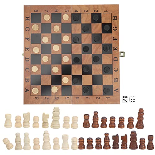 Schach-Dame-Set aus Holz, Tournament Staunton Holz-Schach-Brettspiel-Set, Schach-Schachbrett-Dame, tragbare Faltbare Reise-Schachspiel-Sets, 3-in-1-Brettspiele für Erwachsene von ChengyuWei