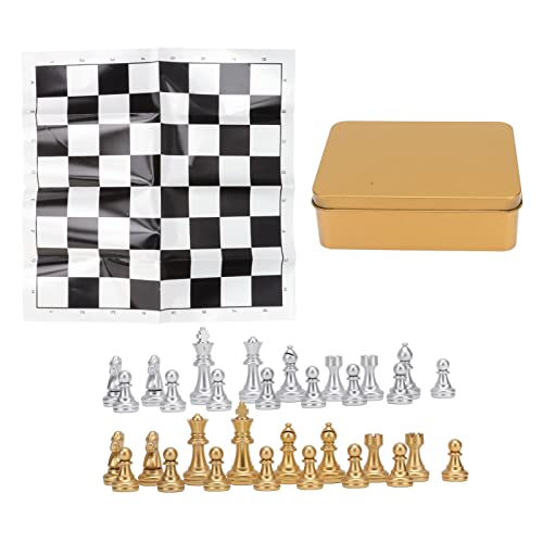 Tragbares Schach-Dame-Set, zusammenklappbare, aufrollbare Schachspiel-Sets, Reise-Brettspiele mit Aufbewahrungstasche, verschleißfestes internationales Schach-Set (Goldene Box) von ChengyuWei