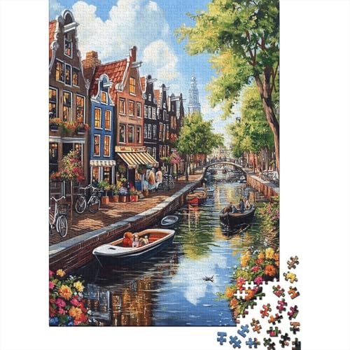 Amsterdamer Kanal Puzzles 1000 Teile Schwer Puzzle Spielzeug Lernspiel Impossible Herausforderungsspielzeug Für Erwachsene Und Kinder Ab 14 Jahren 1000pcs (75x50cm) von ChengzeTCo