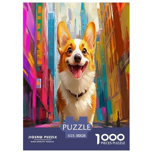 Corgi Puzzles 1000-teilige Schwer Puzzle Spielzeug Lernspiel Impossible Herausforderungsspielzeug Für Erwachsene Kinder 38x26cm/1000pcs von ChengzeTCo