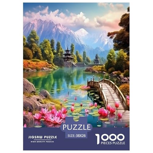 Holzbrücke Lotus Puzzles 1000 Teile Schwer Puzzle Spielzeug Lernspiel Impossible Herausforderungsspielzeug Für Erwachsene Kinder 38x26cm/1000pcs von ChengzeTCo