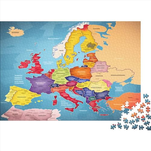 Karte von Europa Puzzle Farbenfrohes 1000 Teile Impossible Puzzle Schwieriges Puzzle Rahmen Puzzle Puzzle-Geschenk Für Erwachsene Teenager von ChengzeTCo
