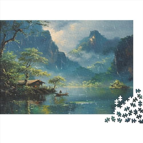 Landschaftsmalerei Puzzle Farbenfrohes 500 Teile Impossible Puzzle Schwieriges Puzzle Rahmen Puzzle Lernspiel Geschenk Lakeside Lodge Erwachsene-Puzzle von ChengzeTCo
